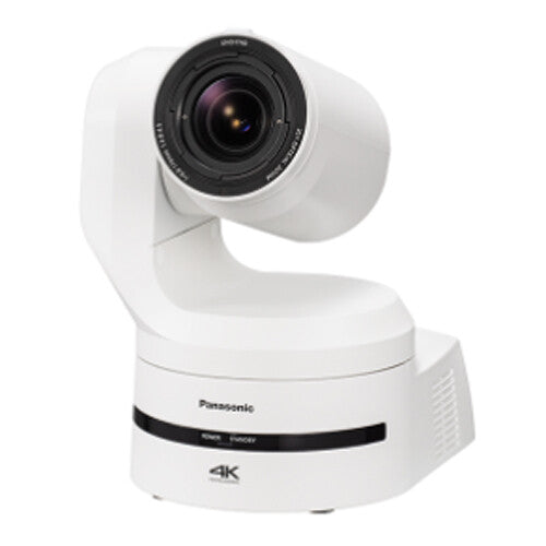 Panasonic AW-UE160WPC 4K PTZ Camera in white, featuring 20x optical zoom, PDAF, HDR support, and NDI for professional live streaming, broadcasting, and events.
