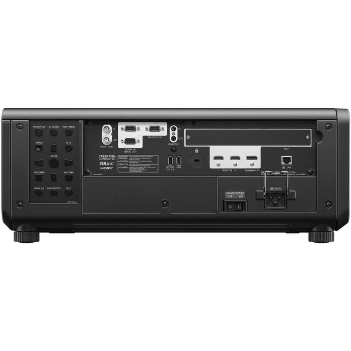 Panasonic PT-REQ12LBU 4K laser projector showcasing its sleek design