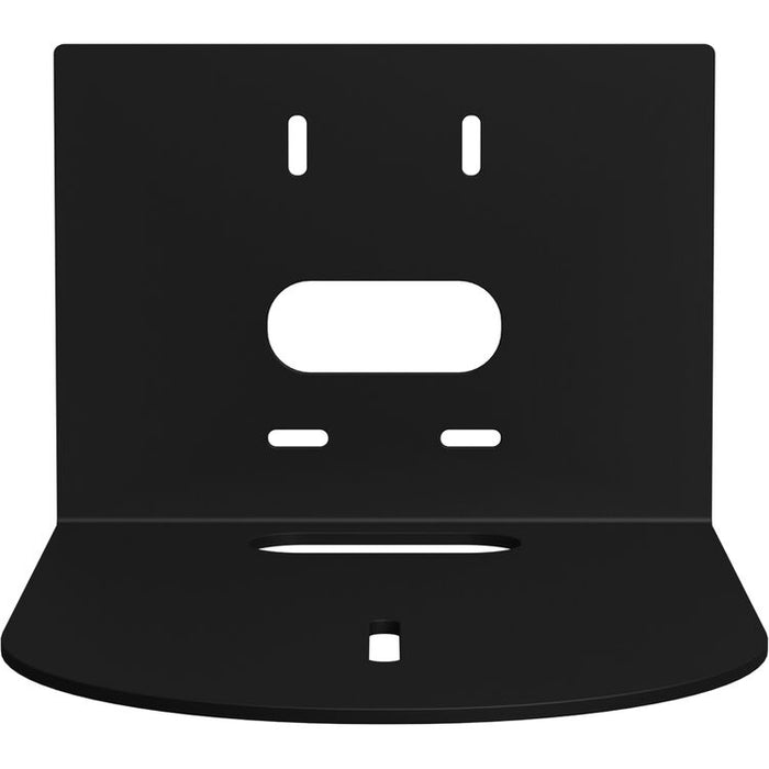 Large black PTZOptics universal rounded nose wall mount installed on wall supporting a PTZ camera