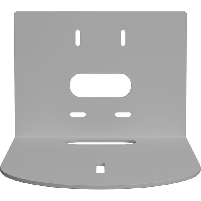 Large white PTZOptics universal rounded nose wall mount installed on wall supporting a PTZ camera