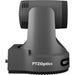 PTZOptics Move 4K PTZ camera with 12x optical zoom in gray featuring SDI, HDMI, USB, and IP outputs