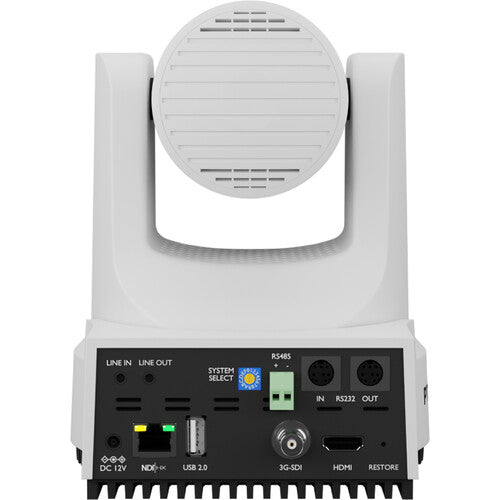 PTZOptics Move 4K white PTZ camera with 20x optical zoom and SDI HDMI USB IP outputs