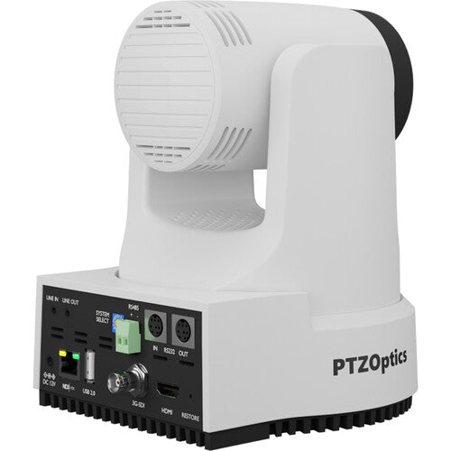 PTZOptics Move 4K white PTZ camera with 20x optical zoom and SDI HDMI USB IP outputs