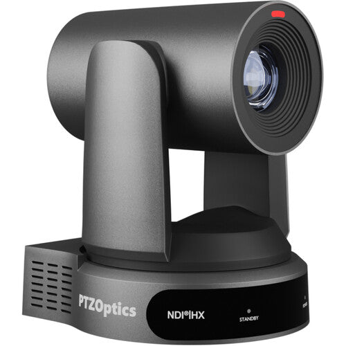 PTZOptics Move 4K PTZ camera in gray with 30x optical zoom and SDI, HDMI, USB, and IP connectivity