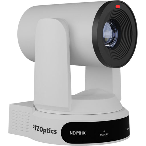PTZOptics Move 4K PTZ camera in white with 30x optical zoom and SDI, HDMI, USB, and IP connectivity