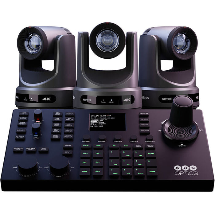PTZOptics Producer-4K PTZ camera and joystick controller bundle in gray