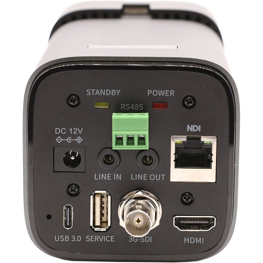 PTZOptics Studio 4K PTZ camera with 12x optical zoom in gray finish mounted for studio video production