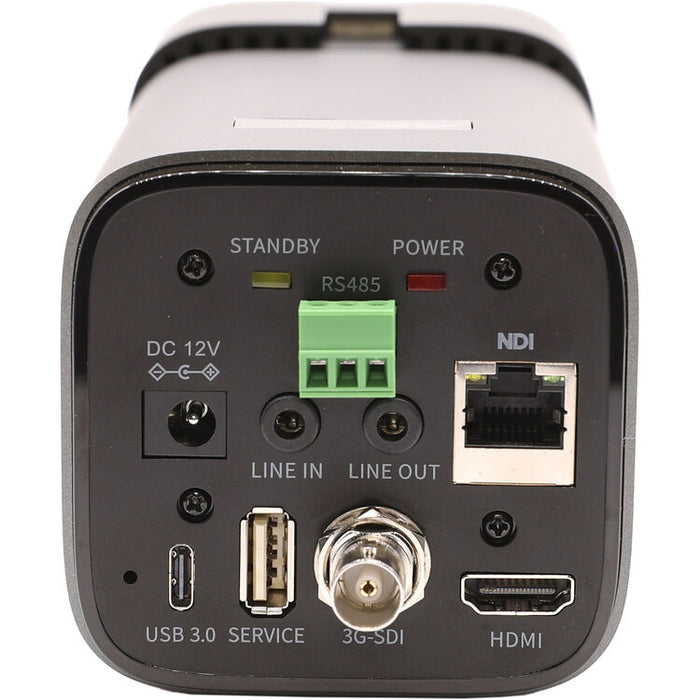 PTZOptics Studio 4K PTZ camera with 12x optical zoom in gray finish mounted for studio video production