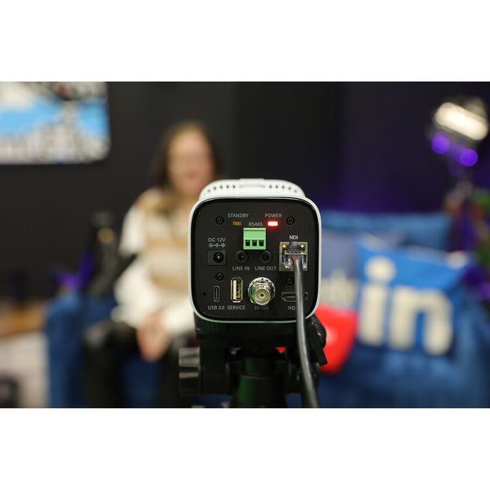 PTZOptics Studio 4K white PTZ camera with 20x optical zoom for professional video production