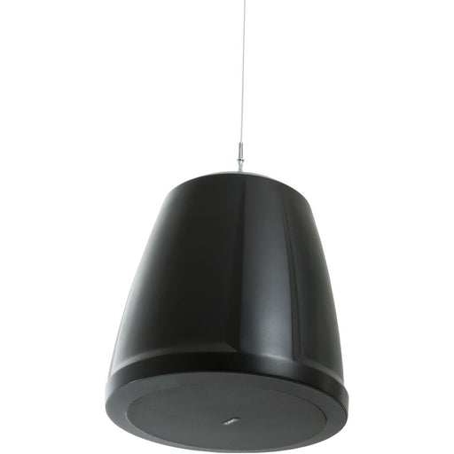 Q-SYS AD-P4T-B 4-inch two-way pendant loudspeaker in black, designed for high-quality audio distribution in commercial and public spaces.