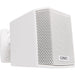 Q-SYS AD-S.SAT-WH small-format satellite speaker in white, designed for high-quality distributed audio applications with a sleek and compact design.