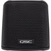 Q-SYS AD-S.SAT-BK small-format satellite speaker in black, designed for high-quality distributed audio applications with a sleek and compact design.
