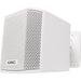 Q-SYS AD-S.SAT-WH small-format satellite speaker in white, designed for high-quality distributed audio applications with a sleek and compact design.