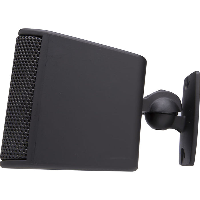 Q-SYS AD-S.SAT-BK small-format satellite speaker in black, designed for high-quality distributed audio applications with a sleek and compact design.