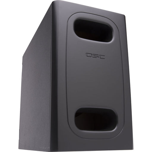Q-SYS AD-S.SUB-BK 6.5" surface-mount subwoofer in black, designed for high-performance low-frequency reinforcement in commercial audio systems.
