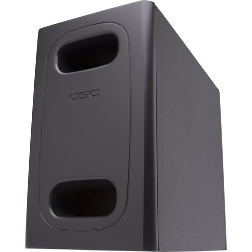 Q-SYS AD-S.SUB-BK 6.5" surface-mount subwoofer in black, designed for high-performance low-frequency reinforcement in commercial audio systems.