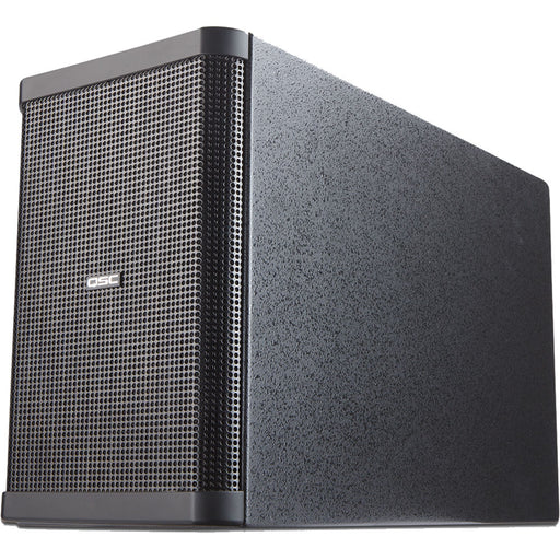 Q-SYS AD-S28TW-B dual 8-inch black surface-mount subwoofer with versatile mounting options and high-performance low-frequency output.