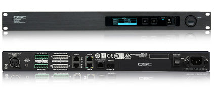 Q-SYS DCIO-H 1U I/O processor for digital cinema applications, providing high-quality audio integration and signal management.