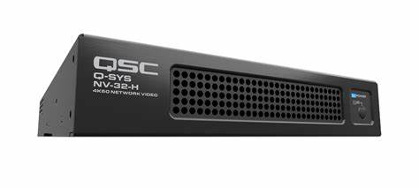 Q-SYS NV32H-CC network video endpoint with Core Capable functionality for seamless AV bridging, HDMI encoding/decoding, and Q-SYS ecosystem integration.