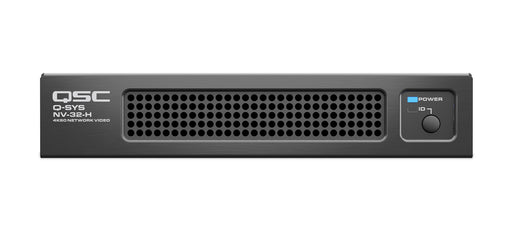 Q-SYS NV32H-CC network video endpoint with Core Capable functionality for seamless AV bridging, HDMI encoding/decoding, and Q-SYS ecosystem integration.