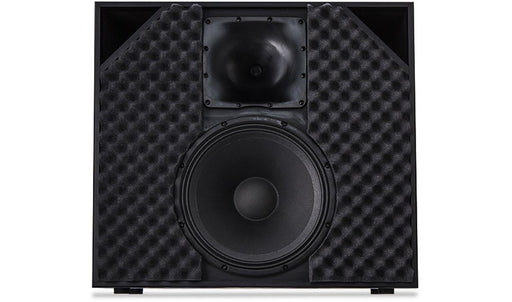 Q-SYS SC-1150 screen channel loudspeaker featuring a 15-inch woofer and 90-degree axisymmetric horn, designed for small cinema rooms.