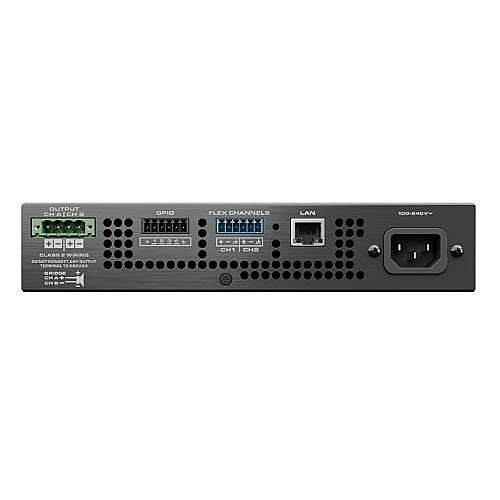 Q-SYS SPAQF-60X2 2-channel amplifier with 60W per channel, supporting Low-Z and 70V/100V installations for commercial audio applications.