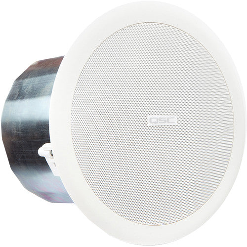Q-SYS AC-C6T 6.5-inch two-way ceiling speaker with 70V/100V transformer for commercial audio applications.