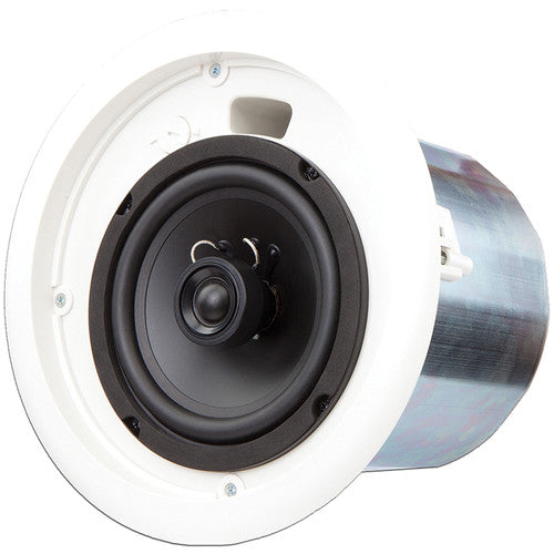 Q-SYS AC-C6T 6.5-inch two-way ceiling speaker with 70V/100V transformer for commercial audio applications.