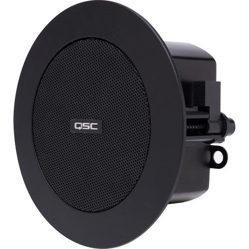 Q-SYS AD-C.SAT-BK 2.75" black satellite ceiling speaker, designed for high-performance audio in commercial and professional installations.