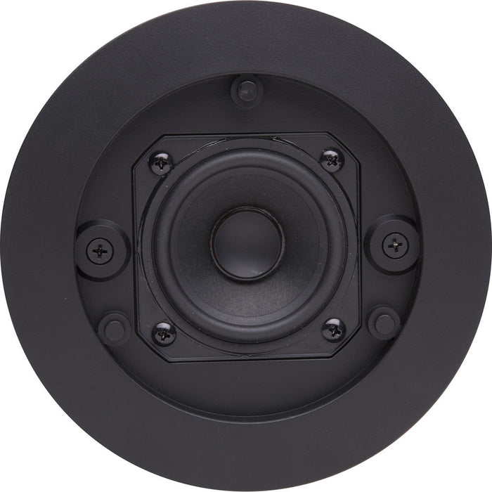 Q-SYS AD-C.SAT-BK 2.75" black satellite ceiling speaker, designed for high-performance audio in commercial and professional installations.