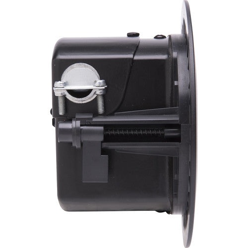 Q-SYS AD-P.SAT-BK black 2.5-inch passive surface-mount satellite speaker for distributed audio systems, offering premium sound quality and flexible installation.