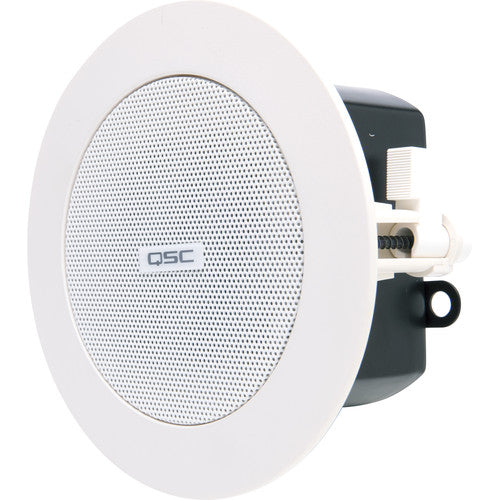 Q-SYS AD-P.SAT-WH black 2.5-inch passive surface-mount satellite speaker for distributed audio systems, offering premium sound quality and flexible installation.