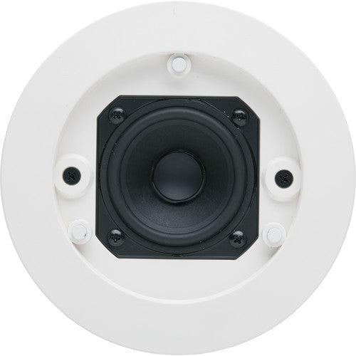 Q-SYS AD-P.SAT-WH black 2.5-inch passive surface-mount satellite speaker for distributed audio systems, offering premium sound quality and flexible installation.