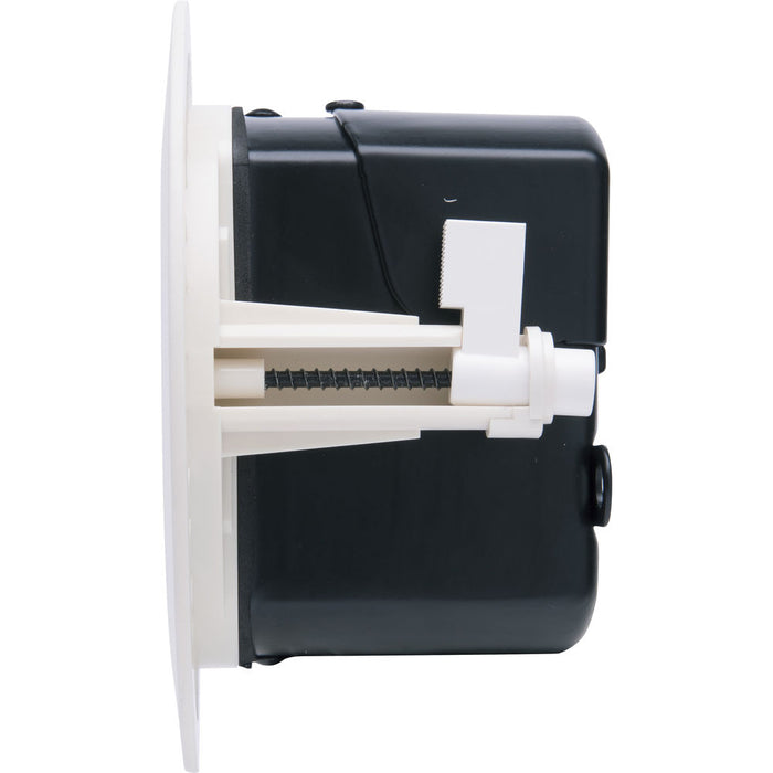 Q-SYS AD-P.SAT-WH black 2.5-inch passive surface-mount satellite speaker for distributed audio systems, offering premium sound quality and flexible installation.