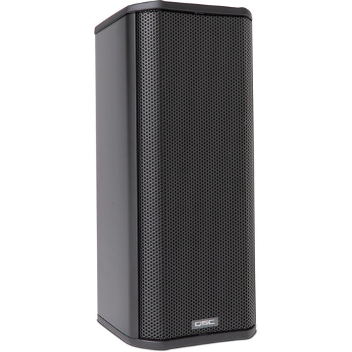 Q-SYS AD-S802T-B 8-inch ceiling speaker with dual inputs and built-in amplifier, designed for clear audio in commercial spaces.