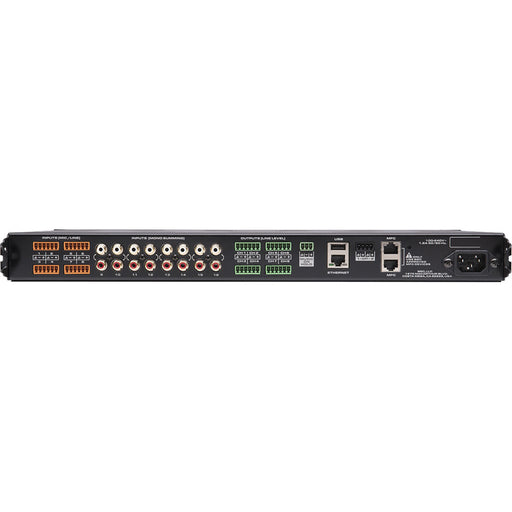 Q-Sys MP-M80 8-zone music and paging mixer with intuitive control, advanced DSP, and flexible connectivity for commercial audio applications.