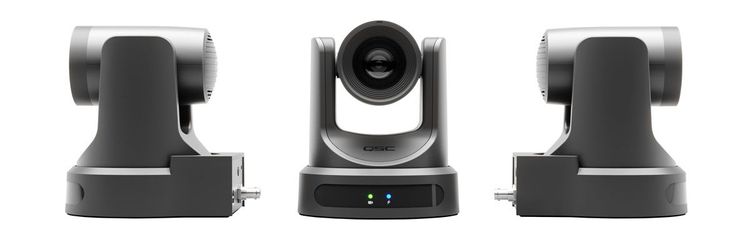 Q-SYS NC-12x80 conference camera with 12x optical zoom and 80-degree field of view, designed for high-quality video conferencing and AV integration.