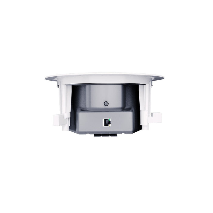 Q-SYS NL-C4-WH network ceiling speaker, a compact, PoE-powered loudspeaker for networked audio applications with clear sound and sleek design.