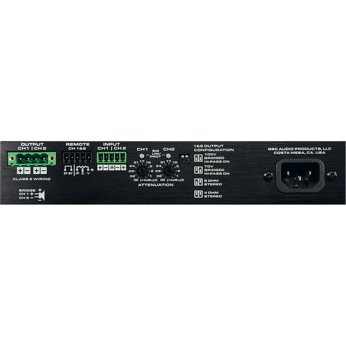 Q-SYS SPA2-60 2-channel EnergyStar amplifier with 2x60W power output, ideal for commercial audio applications.