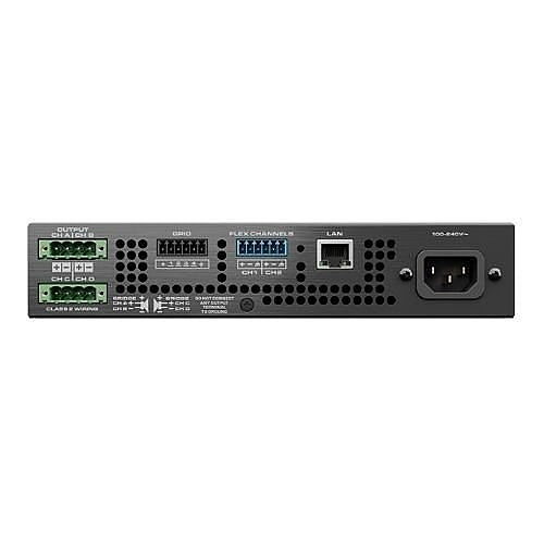 Q-SYS SPAQF-60X4 compact 4-channel amplifier with 60W per channel, network integration, and energy-efficient Class-D design for commercial AV systems.