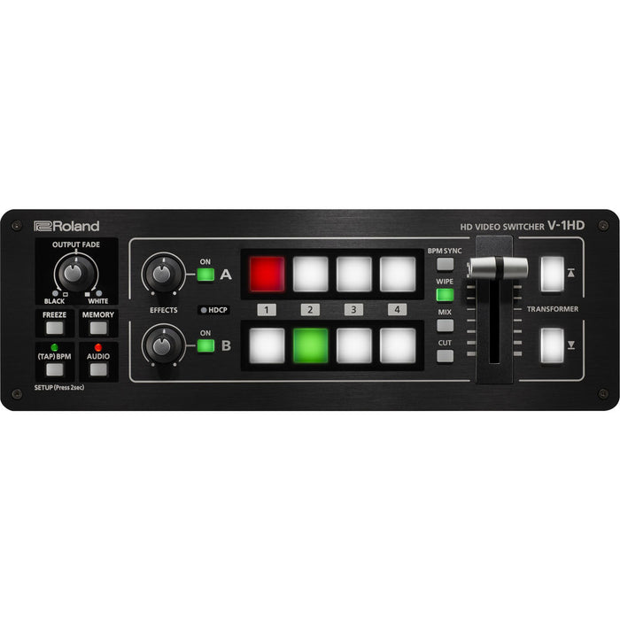 Roland V-1HD HD Video Switcher panel showing inputs and buttons