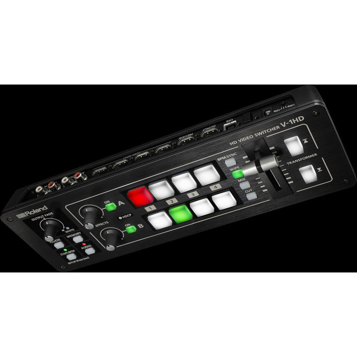 Roland V-1HD HD Video Switcher panel showing inputs and buttons