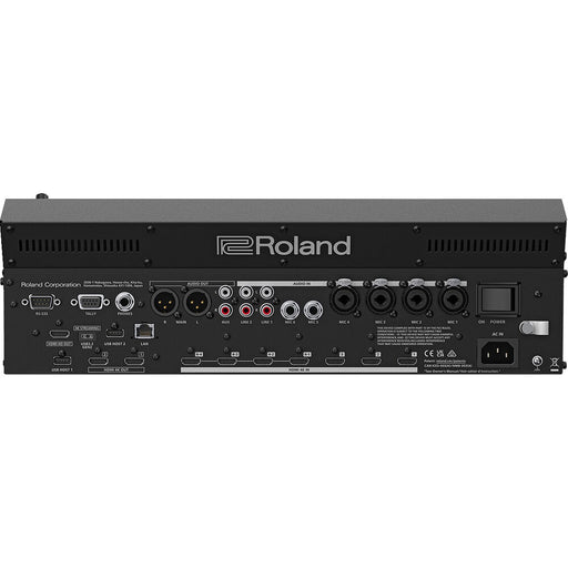 Roland VR-400UHD 4K Streaming AV Mixer front panel showing dual touchscreens and input/output ports