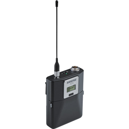 Shure AD1 digital wireless bodypack transmitter with TA4M connector and G57 frequency range from 470 to 616 MHz