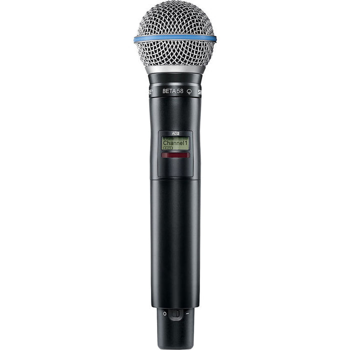 Shure AD2/B58 digital handheld wireless microphone transmitter with Beta 58A capsule and G57 frequency range from 470 to 616 MHz