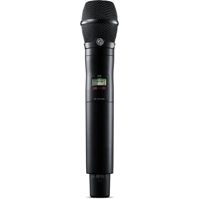Shure AD2/K11B digital handheld wireless microphone transmitter with KSM11 black capsule and G57 frequency range from 470 to 616 MHz
