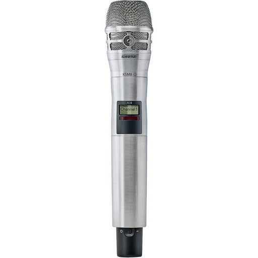 Shure AD2 handheld wireless microphone transmitter with KSM8 dual-diaphragm dynamic capsule in nickel and G57 frequency band