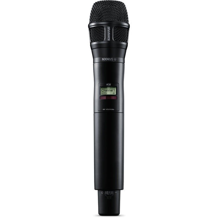 Shure AD2/N8SB digital handheld wireless microphone transmitter with Nexadyne 8/S supercardioid capsule and G57 frequency range