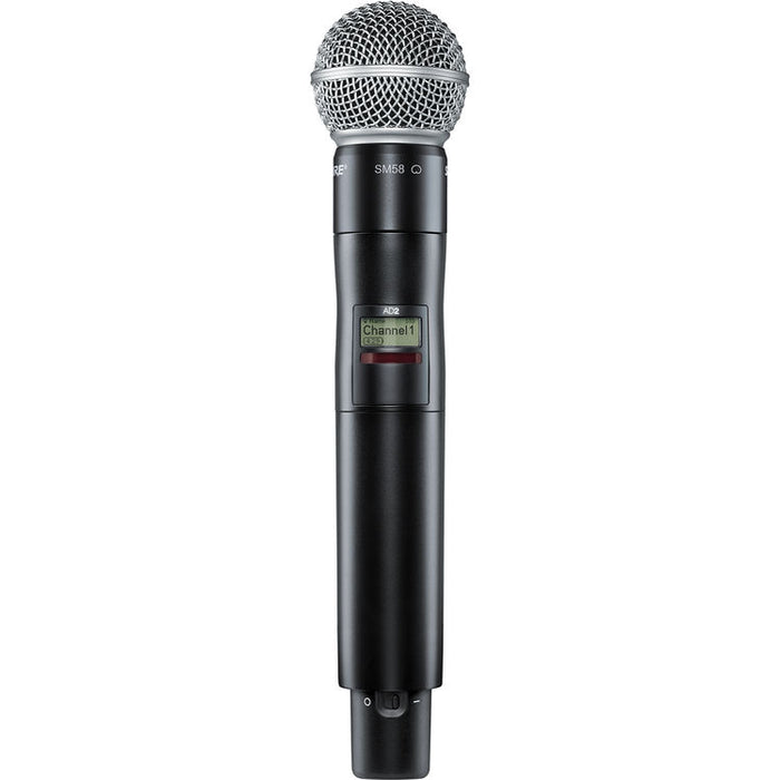 Shure AD2/SM58 digital handheld wireless microphone transmitter with SM58 capsule and G57 frequency range from 470 to 616 MHz