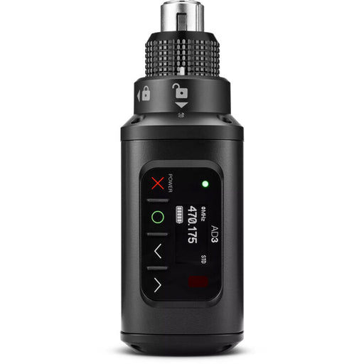 Shure AD3 Axient Digital wireless plug-on microphone transmitter with XLR connectivity and G57 frequency range from 470 to 616 MHz